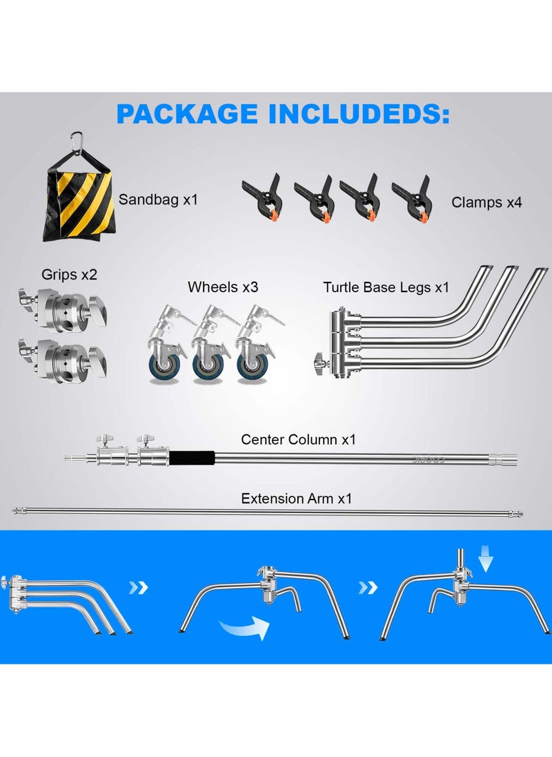 Coopic COOPIC C Stand Stainless Steel 210cm Max' height with 88cm Holding Arm and 2 pieces Grip Head for Video Reflector Monolight and Photography… (1 Pack with Sandbag, Clamps and Wheels)  - Image 2