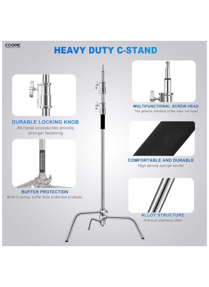 Coopic COOPIC C Stand Stainless Steel 210cm Max' height with 88cm Holding Arm and 2 pieces Grip Head for Video Reflector Monolight and Photography… (1 Pack with Sandbag, Clamps and Wheels)  - Image 3