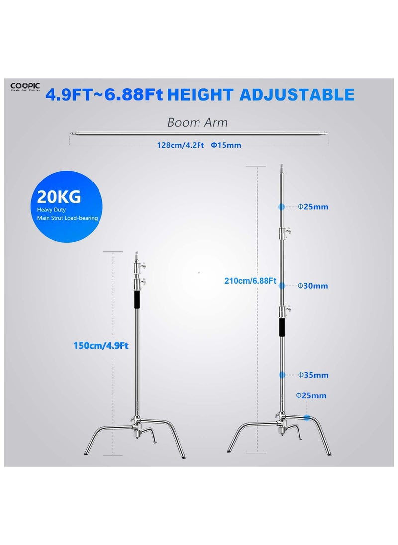 Coopic COOPIC C Stand Stainless Steel 210cm Max' height with 88cm Holding Arm and 2 pieces Grip Head for Video Reflector Monolight and Photography… (1 Pack with Sandbag, Clamps and Wheels)  - Image 5