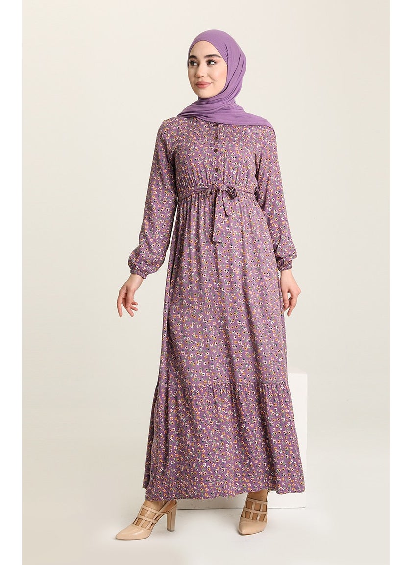 Sefa Merve - Floral Patterned Dress 4066-04 Lilac - Image 1