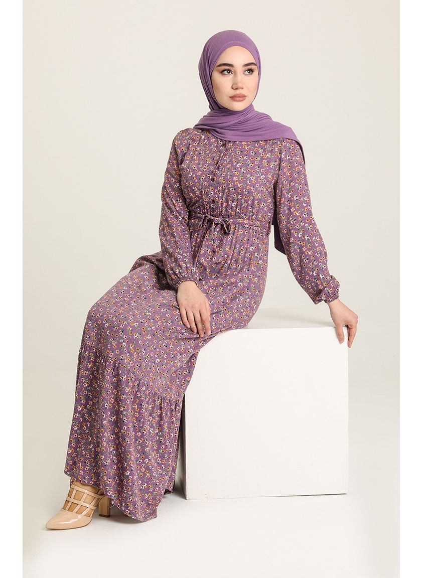 Sefa Merve - Floral Patterned Dress 4066-04 Lilac - Image 1