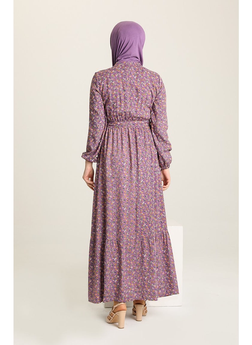 Sefa Merve - Floral Patterned Dress 4066-04 Lilac - Image 1