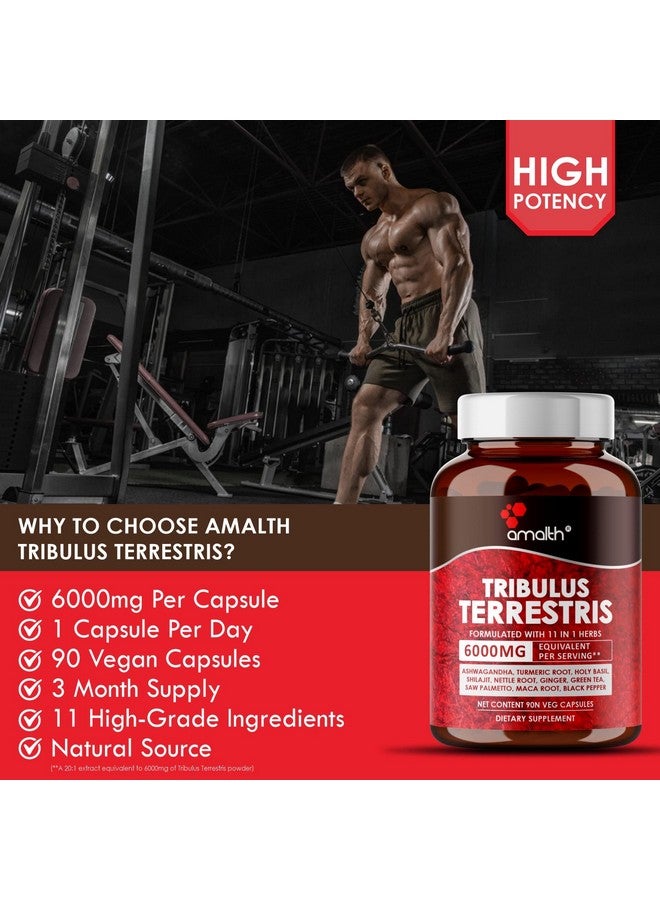 AMALTH Tribulus Terrsestris, 5750mg Per Serving, Highest Potency with Ashwagandha, Saw Palmetto, Panax Ginseng Shilajit Maca 90 Capsules