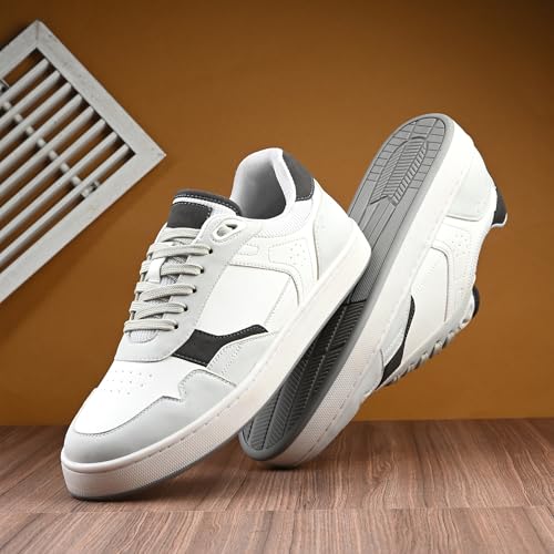 Cruiser Sneaker for Men | Lightweight & Comfortable | Stylish Lace-Up Casual Footwear with Cushioned Insole | Perfect for Versatile Outfits 2642-1 White-Grey - Image 4