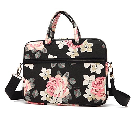 kayond Black Rose Patten water-resistant Laptop Shoulder Messenger Bag Case Sleeve for 14 Inch 14.1 Inch Laptop - Image 3
