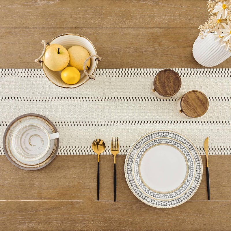 ZeeMart Macrame Style Boho Table Runner, Ivory Table Runners 72 Inches Long, Farmhouse Woven Home Decor, 12x72 Inch, Ivory - Image 4