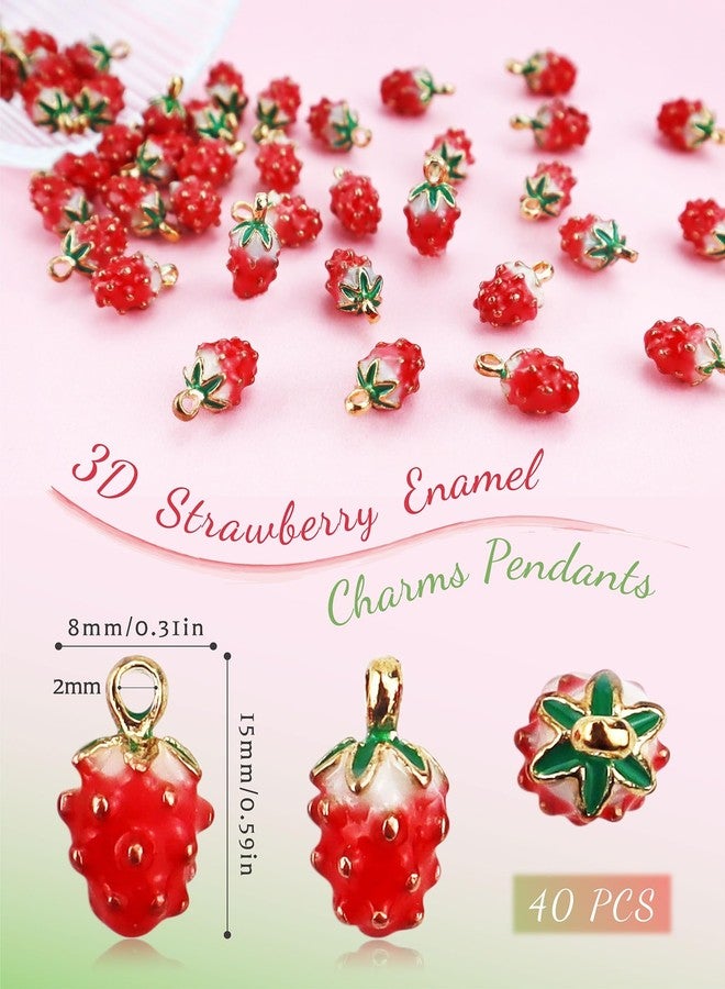 YETOOME 3D Strawberry Enamel Charms Colored Fruit Pendants Charms for Necklace Bracelet Jewelry Making and Crafting, 40 PCS - Image 2