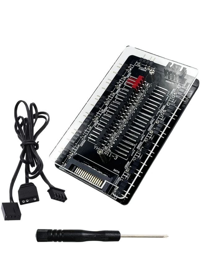 Dual 10 Port ARGB PWM Fan Hub SATA Powered 2 In 1 Controller - Image 1
