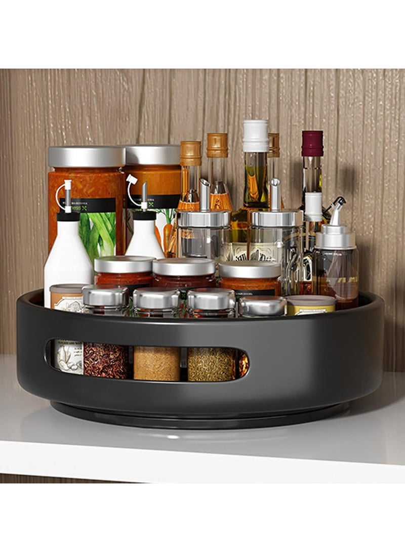 Carbon Steel Lazy Susan Organizer,Black 360°Stable Revolving Spice Rack Turntable for Pantry Cabinet,Decorative Trays Storage Containers Organizer for Kitchen Cabinet, Snacks, Bathroom,12.2inch - Image 1
