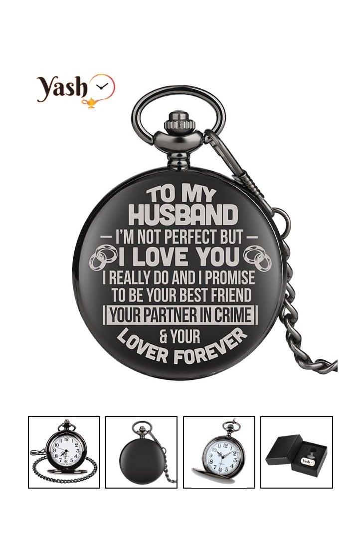 Yash Retro Pocket Watch for Husband I Love You Quartz Timepiece with Chain and Elegant Packaging – A Perfect Gift - Image 1