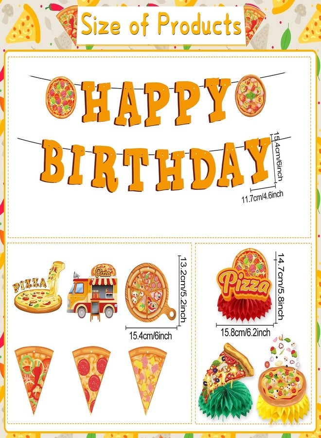 Refavor Pizza Birthday Party Decorations - 11PCS Pizza Happy Birthday Banners Hanging Swirl Honeycomb Centerpieces Table Decor Supplies - Image 2