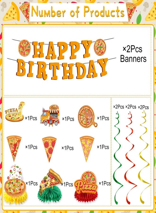Refavor Pizza Birthday Party Decorations - 11PCS Pizza Happy Birthday Banners Hanging Swirl Honeycomb Centerpieces Table Decor Supplies - Image 3