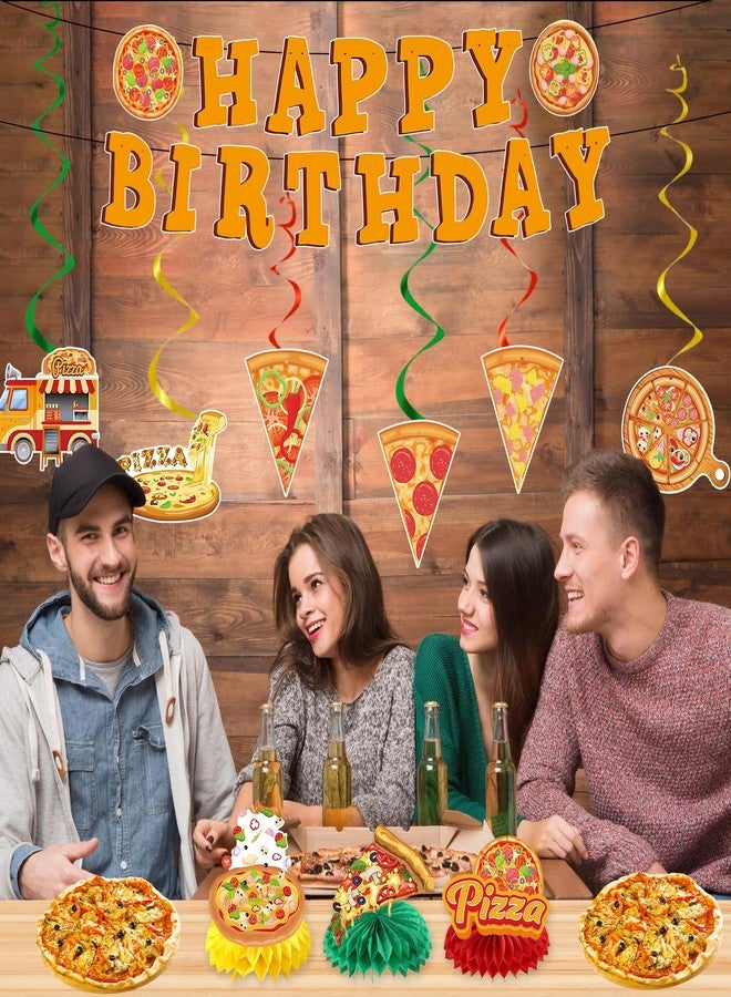 Refavor Pizza Birthday Party Decorations - 11PCS Pizza Happy Birthday Banners Hanging Swirl Honeycomb Centerpieces Table Decor Supplies - Image 5