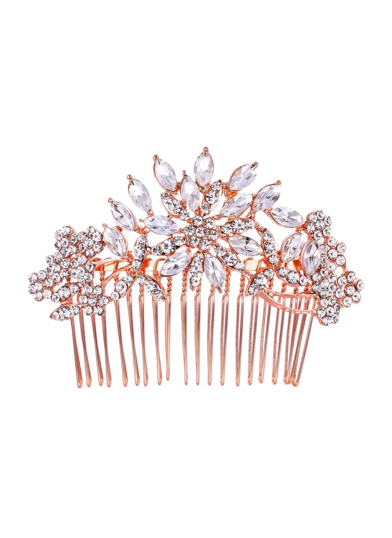 EVER FAITH - EVER FAITH Wedding Side Comb Crystal Flower Snowflake Bridesmaids Bridal Hair Accessories Rose GoldTone - Image 1