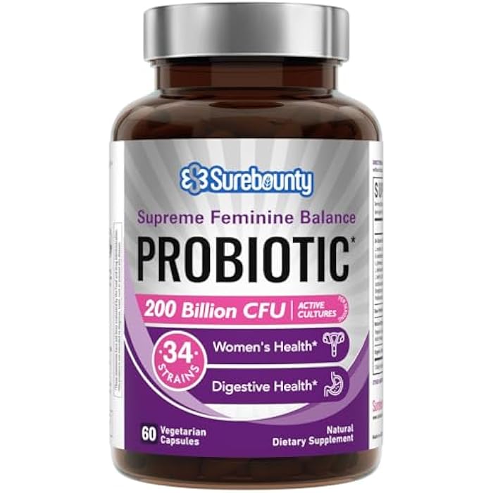 Surebounty Women's Probiotic, 200 Billion CFU, Prebiotics + Digestive Enzymes + Cranberry, 60 Caps - Image 1