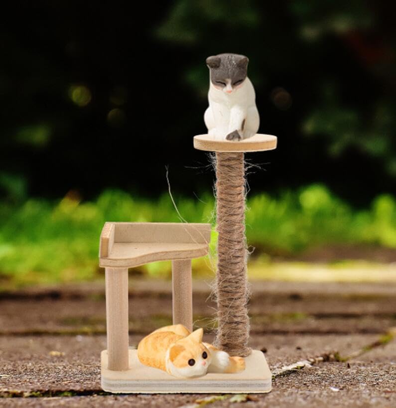 EatingBiting 112 Scale 112 Mini Furniture minihouse Miniature Cat Climbing Frame Miniature Cat Tree Farm Animals Toys for Cat Tower Home Furniture Miniature Tower Wooden Cat Mini House Birch - Image 3