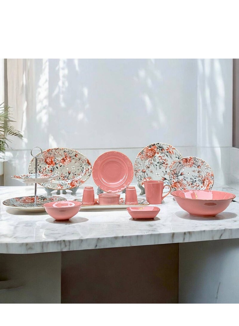 طقم عشاء بورسلين 43 قطعة تركى 6 طبق كبير 6 طبق صغير 6 طبق غويط كبير 6 بوله شوربه كبير 6 مج كافيه كبير 3 سرفيس 3 مقاسات شياله 2 دور طقم تقديم 4 قطع طبق فاكهه 2 ملاحه بوله سلطة كبيرة - Image 1