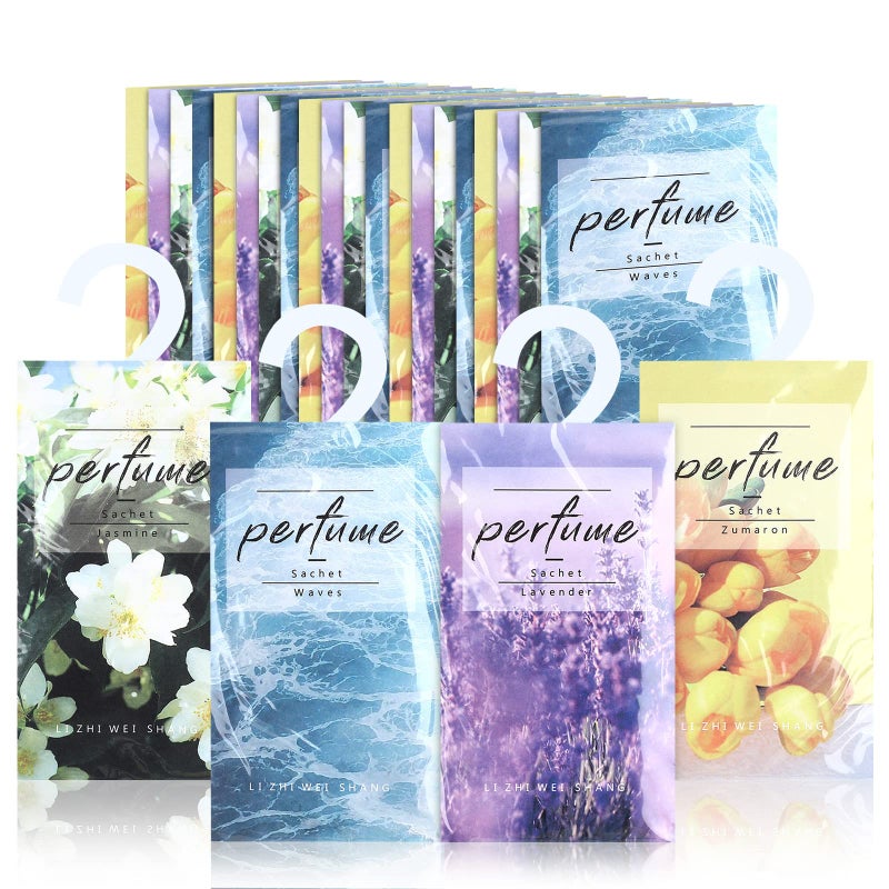 Loopeer 24 Pcs Large Hanging Closet Deodorizer Air Freshener Scented Sachets for Drawers and Closets Long Lasting Lavender Sachet Bags Drawer Freshener for Clothes Lavender Jasmine Waves Tulip 