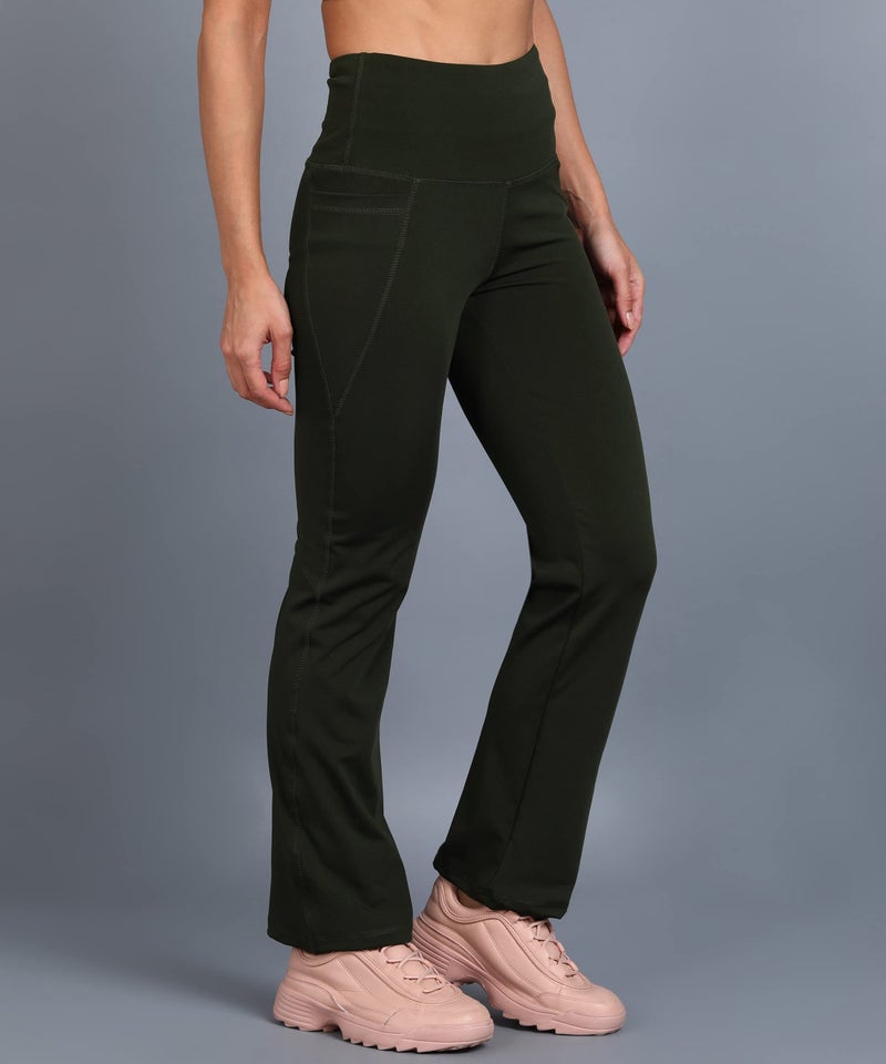 Rock Paper Scissors Premium Flare Gym Pants High Rise Stretchable Flared Leggings with Pockets Gym Wear/Active Wear Tights Yoga Pants Zumba/Dance Womens Workout Tights Army Green, 4XL - Image 2