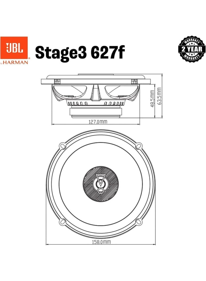 JBL Stage3 627F 2 Way Car Speaker Set 6.3" - 225 Watt Harman Kardon Speaker - 2-Piece Large Car HiFi Stereo System - 160mm - 6.5" without Grill Cover - Image 4