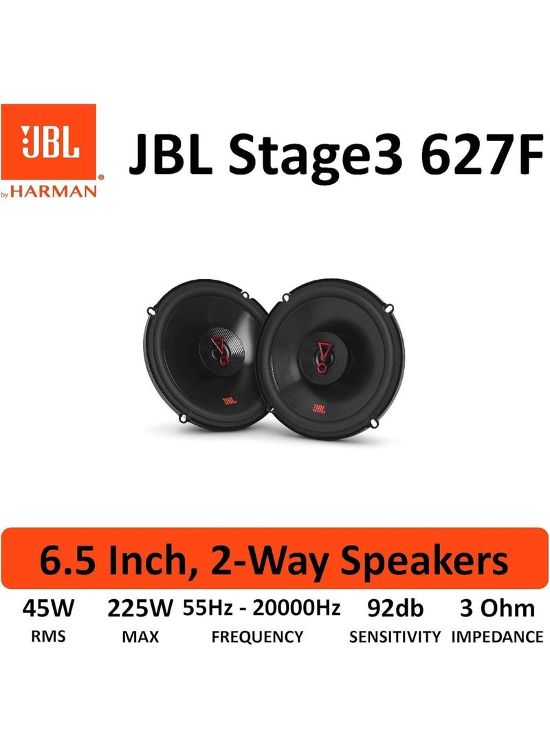 JBL Stage3 627F 2 Way Car Speaker Set 6.3" - 225 Watt Harman Kardon Speaker - 2-Piece Large Car HiFi Stereo System - 160mm - 6.5" without Grill Cover - Image 5