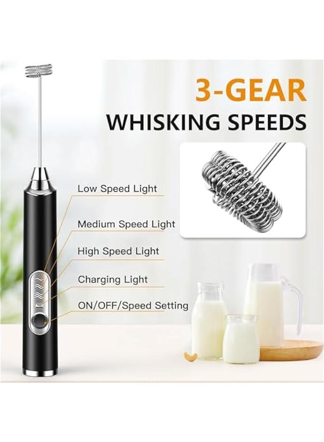 HOOKOR Rechargeable Milk Frother Handheld, Black, Electric Whisk Coffee Frother Mixer with 2 Replaceable Stainless whisks, 3 Speeds, Rechargeable Foam Maker (Black) - Image 2