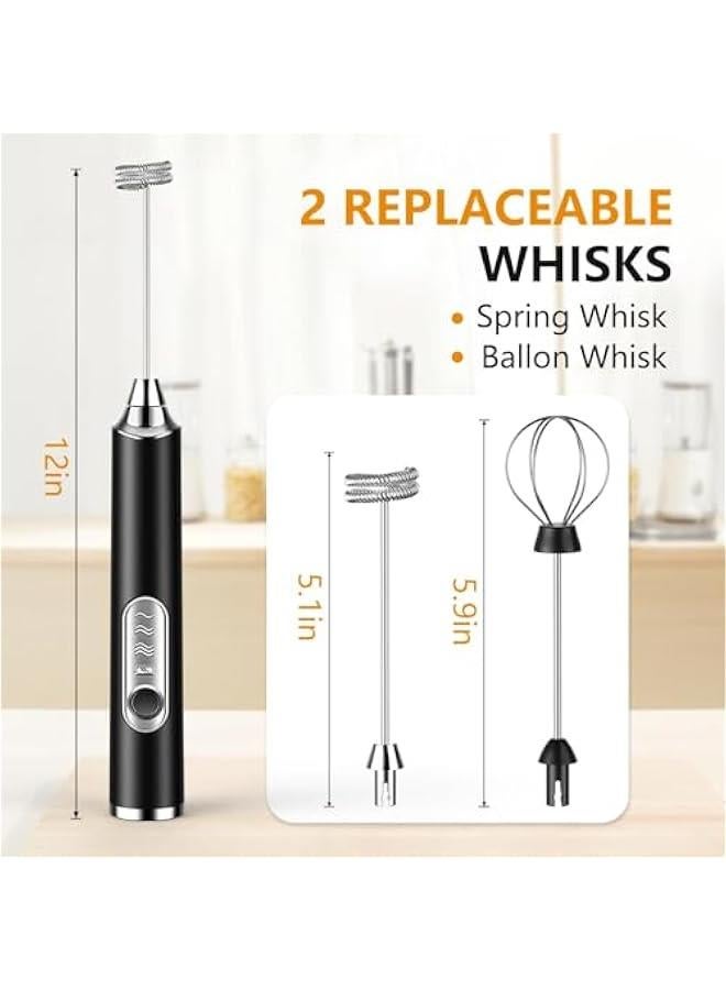 HOOKOR Rechargeable Milk Frother Handheld, Black, Electric Whisk Coffee Frother Mixer with 2 Replaceable Stainless whisks, 3 Speeds, Rechargeable Foam Maker (Black) - Image 3