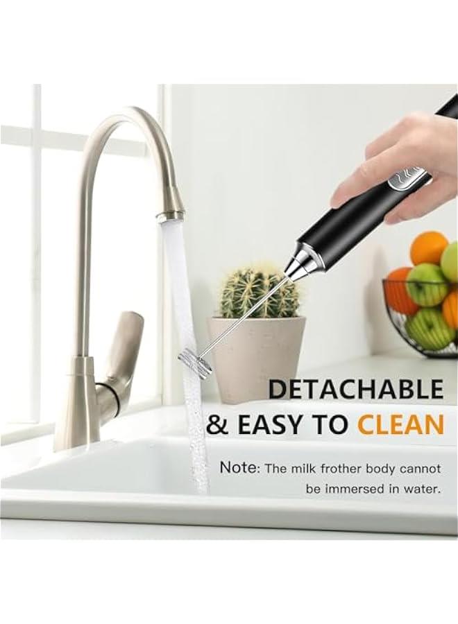 HOOKOR Rechargeable Milk Frother Handheld, Black, Electric Whisk Coffee Frother Mixer with 2 Replaceable Stainless whisks, 3 Speeds, Rechargeable Foam Maker (Black) - Image 5