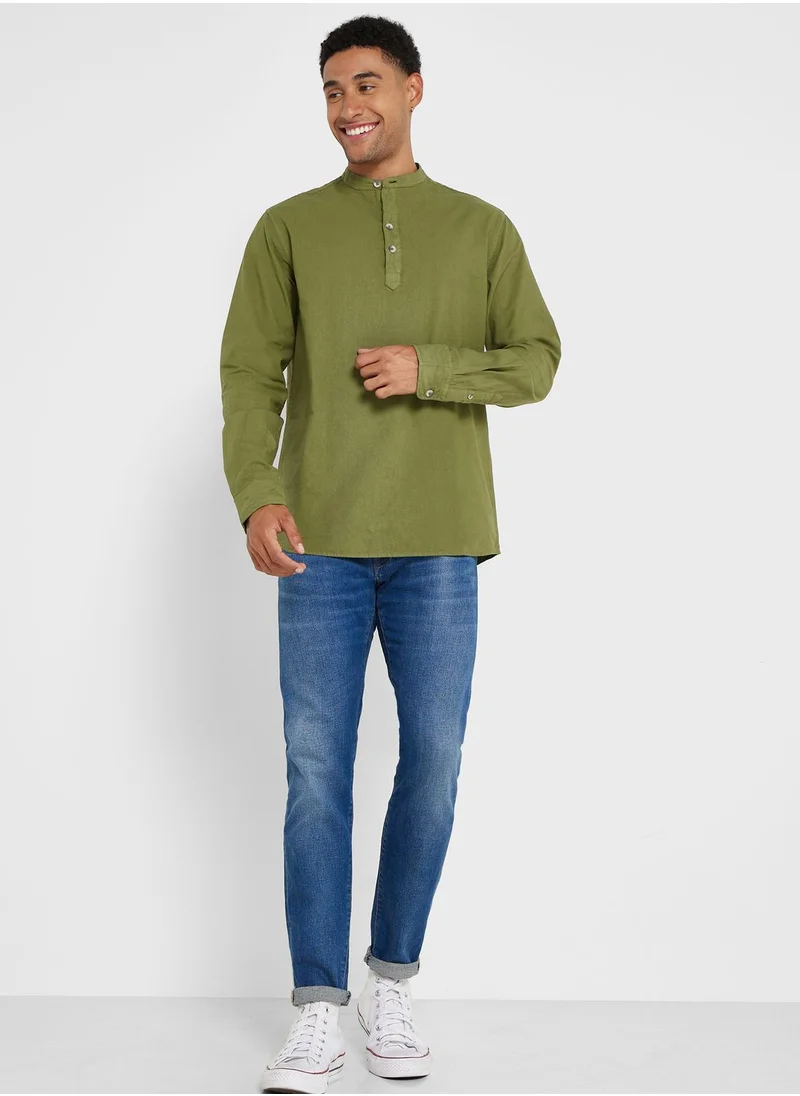 Seventy Five Grandad Collar Linen Shirt