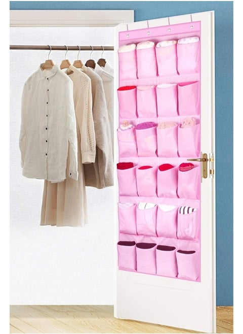 Over the Door Hanging Shoe Organizer with 20 Pockets and 3 Hooks for Hanging Shoes in the Closet, Men's Sneakers, Women's High Heels-Pink