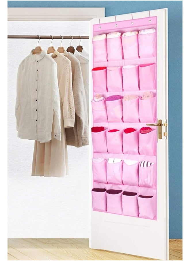 Happy Home Over the Door Hanging Shoe Organizer with 20 Pockets and 3 Hooks for Hanging Shoes in the Closet, Men's Sneakers, Women's High Heels-Pink  - Image 1