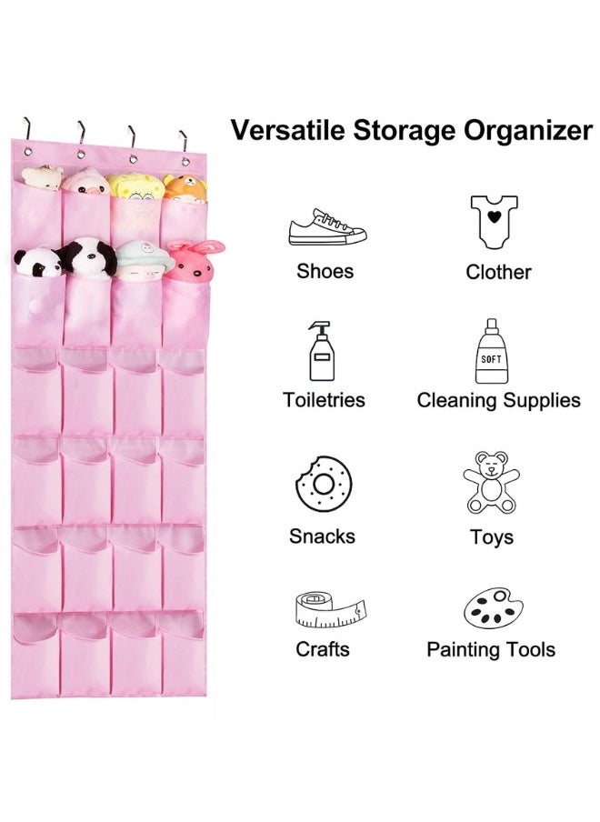 Happy Home Over the Door Hanging Shoe Organizer with 20 Pockets and 3 Hooks for Hanging Shoes in the Closet, Men's Sneakers, Women's High Heels-Pink  - Image 2