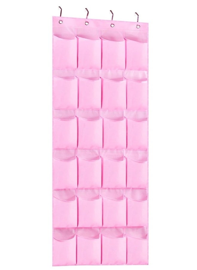 Happy Home Over the Door Hanging Shoe Organizer with 20 Pockets and 3 Hooks for Hanging Shoes in the Closet, Men's Sneakers, Women's High Heels-Pink  - Image 3