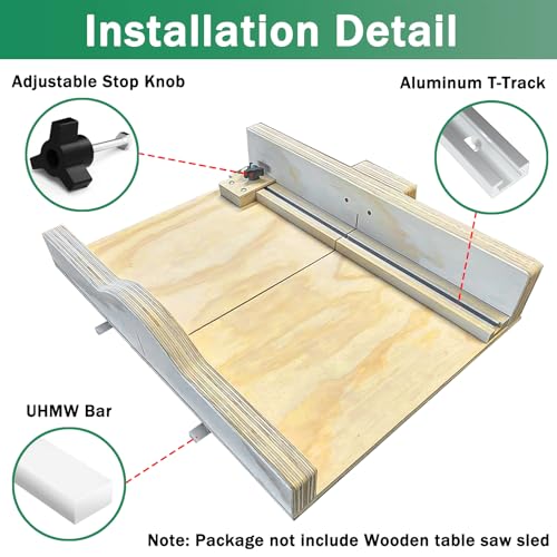 ForoGore Table Saw Sled Kit DIY Crosscut Sled with 2 Aluminum T-Track, 2 UHMW Miter Bars, Knob and Screws - Image 3