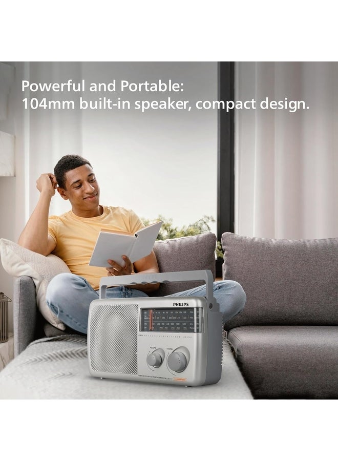 فيليبس Renewed - Portable Radio RL384/94 with MW, SW & FM Band, 500mW RMS Sound Output, Telescopic Antenna, 4-Inch Loudspeaker, Powered by 3xR20 (4.5V DC) External DC Socket RL384/94 grey - Image 5