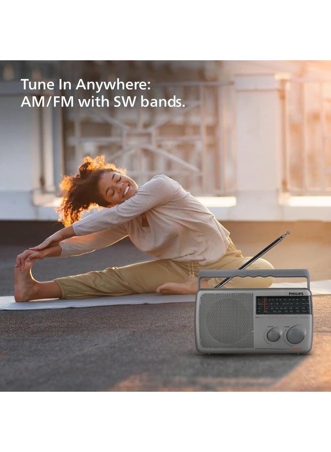 فيليبس Renewed - Portable Radio RL384/94 with MW, SW & FM Band, 500mW RMS Sound Output, Telescopic Antenna, 4-Inch Loudspeaker, Powered by 3xR20 (4.5V DC) External DC Socket RL384/94 grey - Image 2