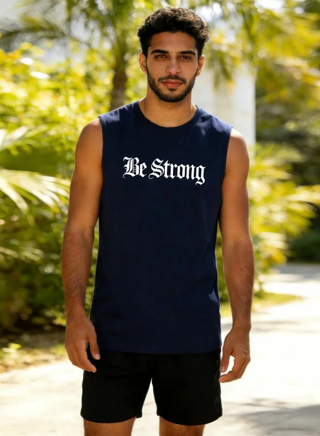 Take Two Men Dark Blue Text Print Round Neck Tank and Shorts Co-Ords