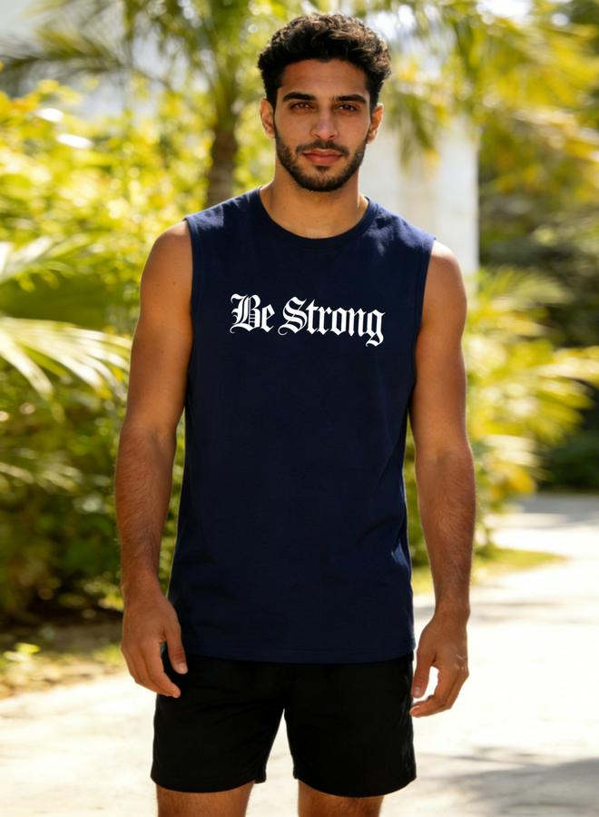 Take Two Men Dark Blue Text Print Round Neck Tank and Shorts Co-Ords - Image 1