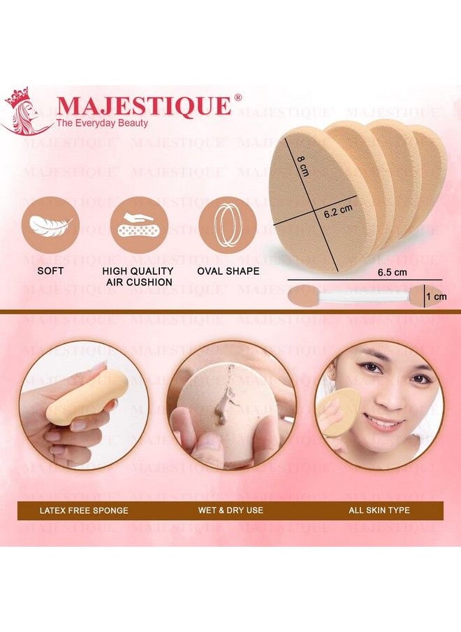 MAJESTIQUE Flat Oval Cream Makeup Sponge Beauty Face Primer Compact Powder Puff Blender Sponge Sensitive And All Skin Types For Women And Girls Makeup Artists With 1 Sponge 1 Cosmetic Stick  - Image 3