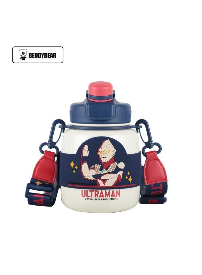 Cup Bear Rotating Bucket Large Capacity Stainless Steel Insulated Water Bottle With Dual Drinking Spouts, Big Belly Water Cup, Strawberry Bear With Strap
