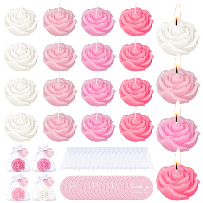 Treela 24 Set Flower Candles Wedding Favor for Guests Mini Pink Rose Shaped Tealight Candles for Return Gift Wedding Birthday Bridal Shower Housewarming Party