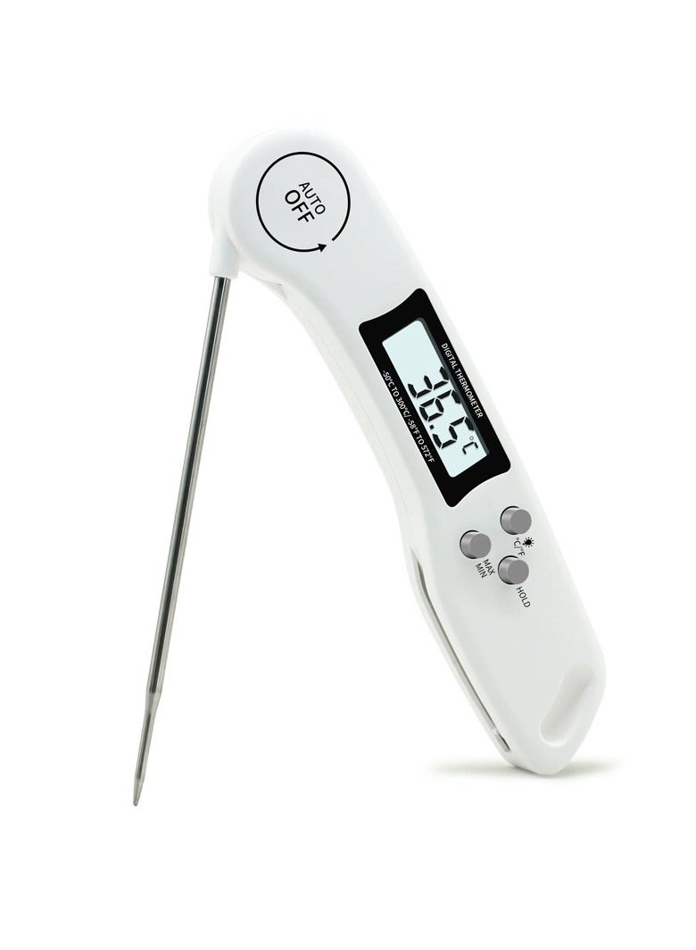 ميزان حرارة لحم قابل للطي مع مقاومة الغبار اليومي وتناثر الماء | شاشة LCD مضاءة وتشغيل تلقائي، مجس فولاذي لقياس الحليب والطبخ الحلال (أبيضميزان حرارة لحم قابل للطي مع مقاومة الغبار اليومي وتناثر الماء | شاشة LCD مضاءة وتشغيل تلقائي، مجس فولاذي لقياس الحليب والطبخ الحلال (أبيض（ - Image 1