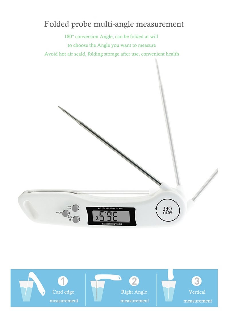 ميزان حرارة لحم قابل للطي مع مقاومة الغبار اليومي وتناثر الماء | شاشة LCD مضاءة وتشغيل تلقائي، مجس فولاذي لقياس الحليب والطبخ الحلال (أبيضميزان حرارة لحم قابل للطي مع مقاومة الغبار اليومي وتناثر الماء | شاشة LCD مضاءة وتشغيل تلقائي، مجس فولاذي لقياس الحليب والطبخ الحلال (أبيض（ - Image 3