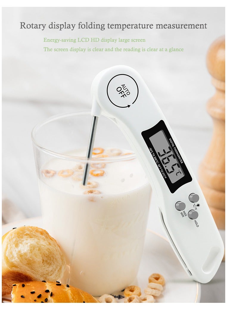 ميزان حرارة لحم قابل للطي مع مقاومة الغبار اليومي وتناثر الماء | شاشة LCD مضاءة وتشغيل تلقائي، مجس فولاذي لقياس الحليب والطبخ الحلال (أبيضميزان حرارة لحم قابل للطي مع مقاومة الغبار اليومي وتناثر الماء | شاشة LCD مضاءة وتشغيل تلقائي، مجس فولاذي لقياس الحليب والطبخ الحلال (أبيض（ - Image 4