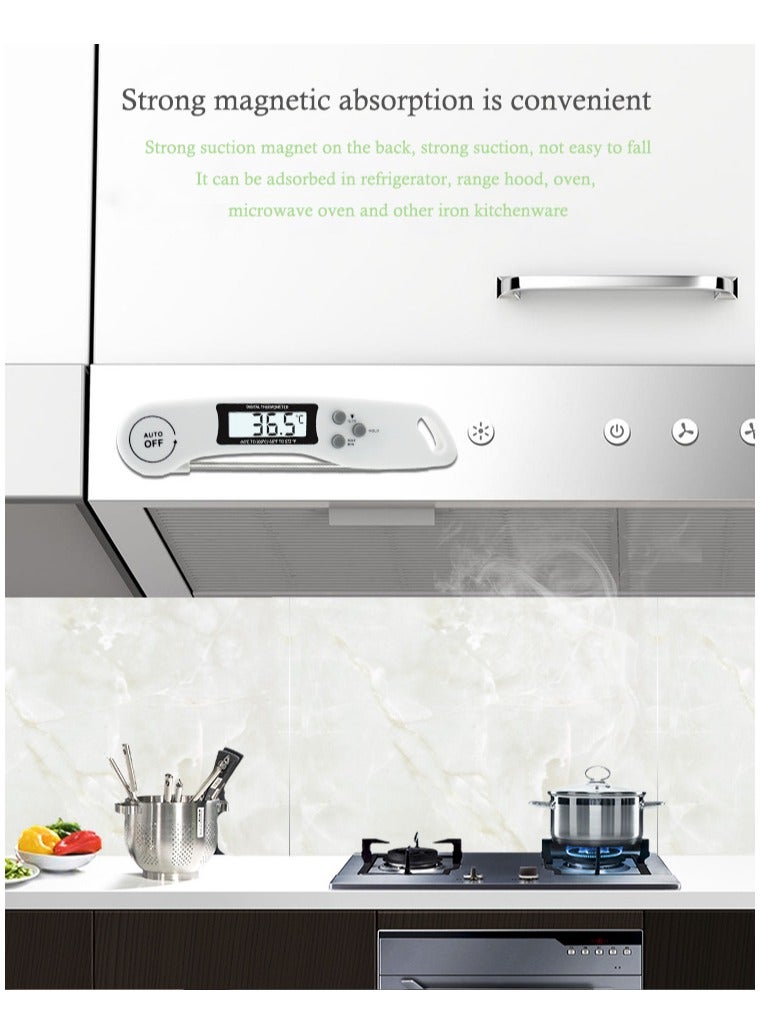 ميزان حرارة لحم قابل للطي مع مقاومة الغبار اليومي وتناثر الماء | شاشة LCD مضاءة وتشغيل تلقائي، مجس فولاذي لقياس الحليب والطبخ الحلال (أبيضميزان حرارة لحم قابل للطي مع مقاومة الغبار اليومي وتناثر الماء | شاشة LCD مضاءة وتشغيل تلقائي، مجس فولاذي لقياس الحليب والطبخ الحلال (أبيض（ - Image 5