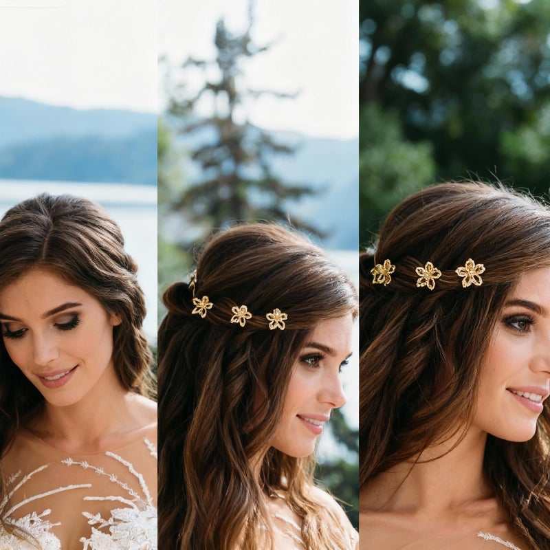 ASVNRES Gold Small Flower Hair Clips for Women, Cute Mini Tiny Little Sparkling Metal Flower Sweet Artificial Bangs Nonslip Hair Claw Clips Decorative (Gold) - Image 4