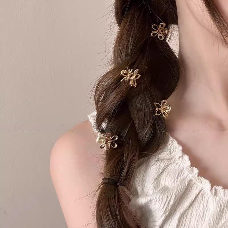 ASVNRES Gold Small Flower Hair Clips for Women, Cute Mini Tiny Little Sparkling Metal Flower Sweet Artificial Bangs Nonslip Hair Claw Clips Decorative (Gold) - Image 2