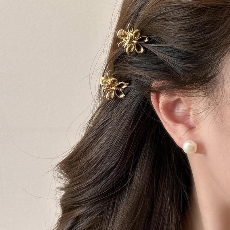 ASVNRES Gold Small Flower Hair Clips for Women, Cute Mini Tiny Little Sparkling Metal Flower Sweet Artificial Bangs Nonslip Hair Claw Clips Decorative (Gold) - Image 3