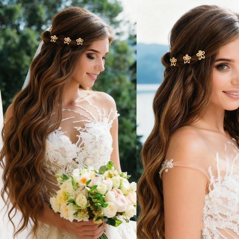 ASVNRES Gold Small Flower Hair Clips for Women, Cute Mini Tiny Little Sparkling Metal Flower Sweet Artificial Bangs Nonslip Hair Claw Clips Decorative (Gold) - Image 5