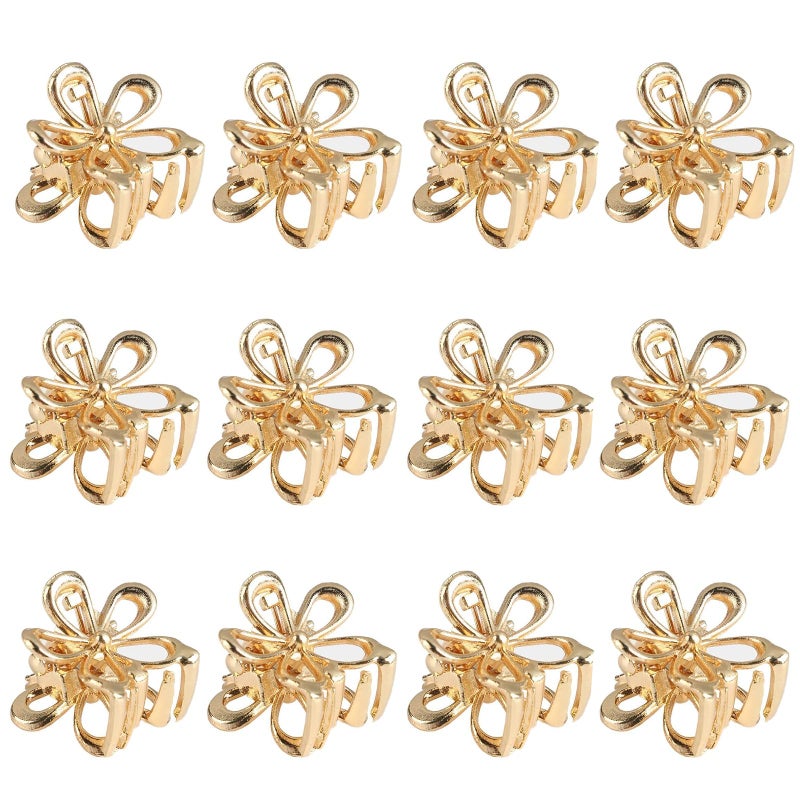 ASVNRES Gold Small Flower Hair Clips for Women, Cute Mini Tiny Little Sparkling Metal Flower Sweet Artificial Bangs Nonslip Hair Claw Clips Decorative (Gold) - Image 1